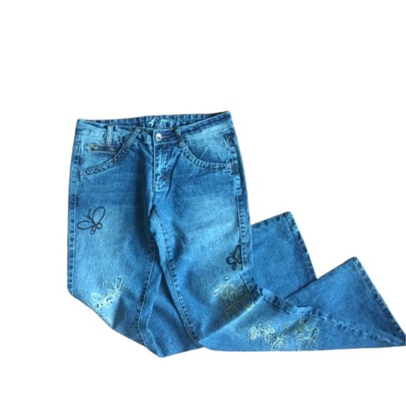 Y2K Embroidered Flare Jeans - Picture 1 of 3